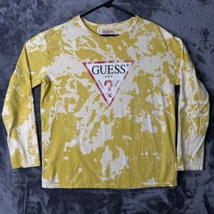 Guess Jeans Long Sleeve Shirt Mens Small Yellow Acid Wash Logo